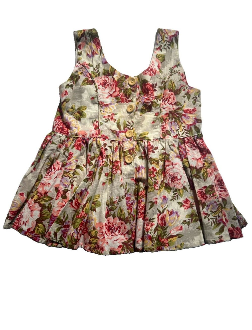 Lacey Lane Girls Size 4 Floral Rose Peplum Top Button Front Vintage Boho